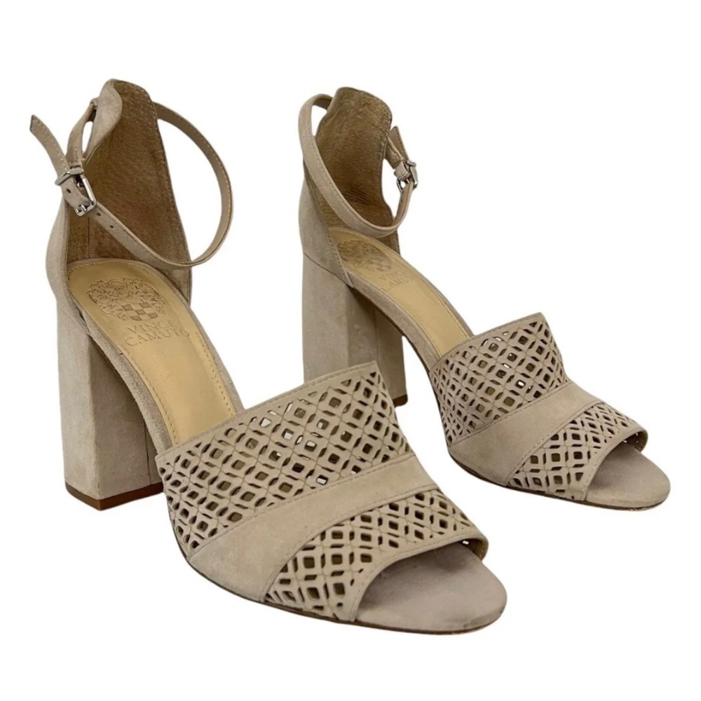 Vince Camuto Suede Cream Chunky Heel size 8.5